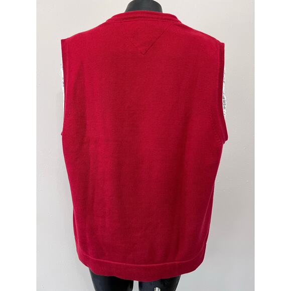VTG Tommy Hilfiger Sweater Vest Sz L Red Cable Knit Cotton Preppy Y2K Acadamia - Picture 3 of 4